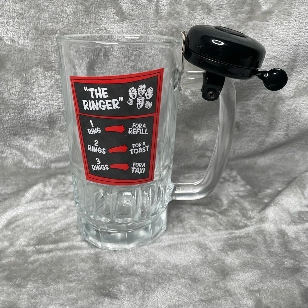 Wembley The Ringer 20 oz Beer Mug with Service Bell Clear Glass Novelty Gag Gift